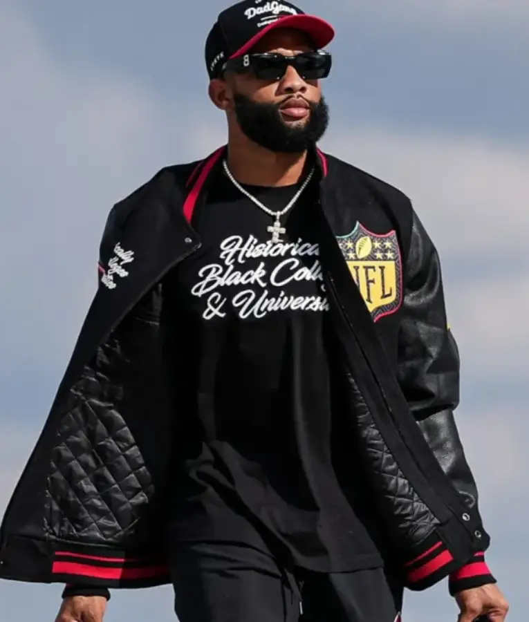 KhaDarel Hodge HBCU Embroidered NFL Shield & Pan-African College Patches Varsity Letterman Jacket